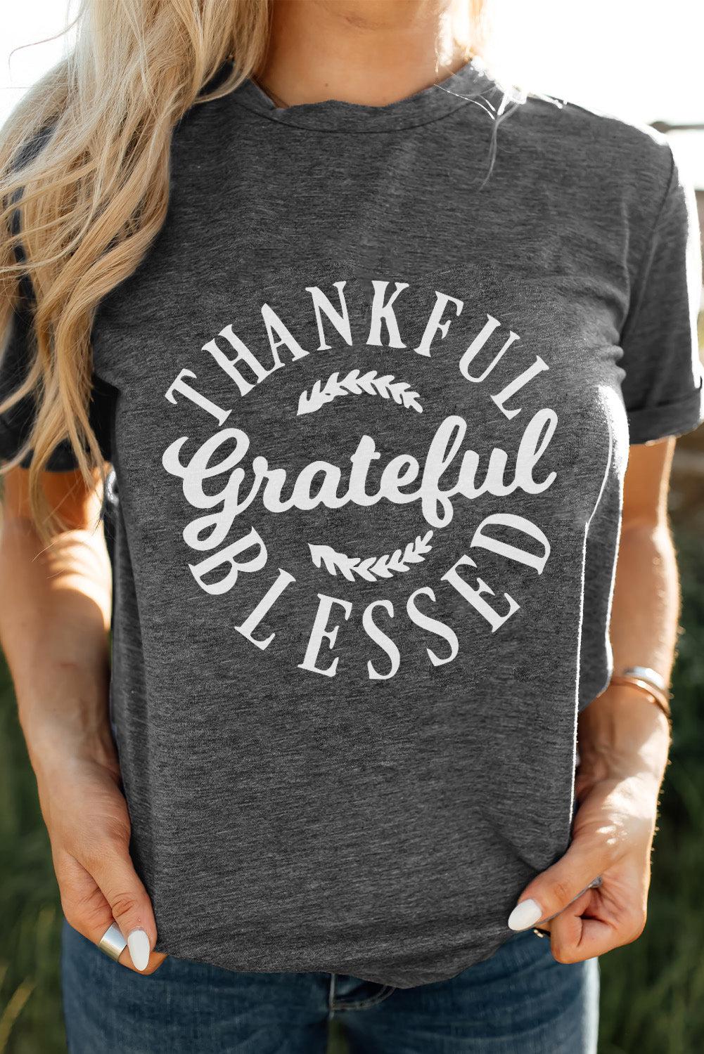 THANKFUL GRATEFUL BLESSED Graphic Crewneck Tee-TOPS / DRESSES-[Adult]-[Female]-2022 Online Blue Zone Planet