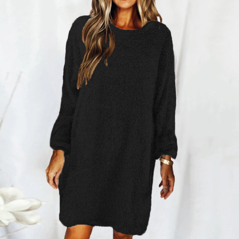 Blue Zone Planet |  Autumn Winter Loose Long Sleeved Plush Dress kakaclo