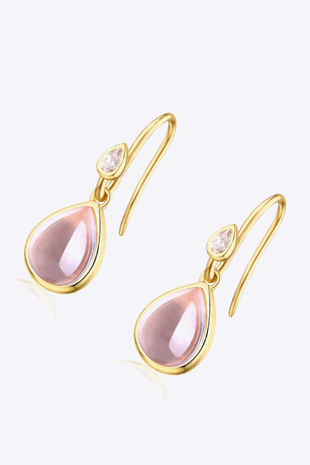 Teardrop Rose Quartz 10K Gold-Plated Earrings-Earrings-[Adult]-[Female]-Blush Pink-One Size-2022 Online Blue Zone Planet