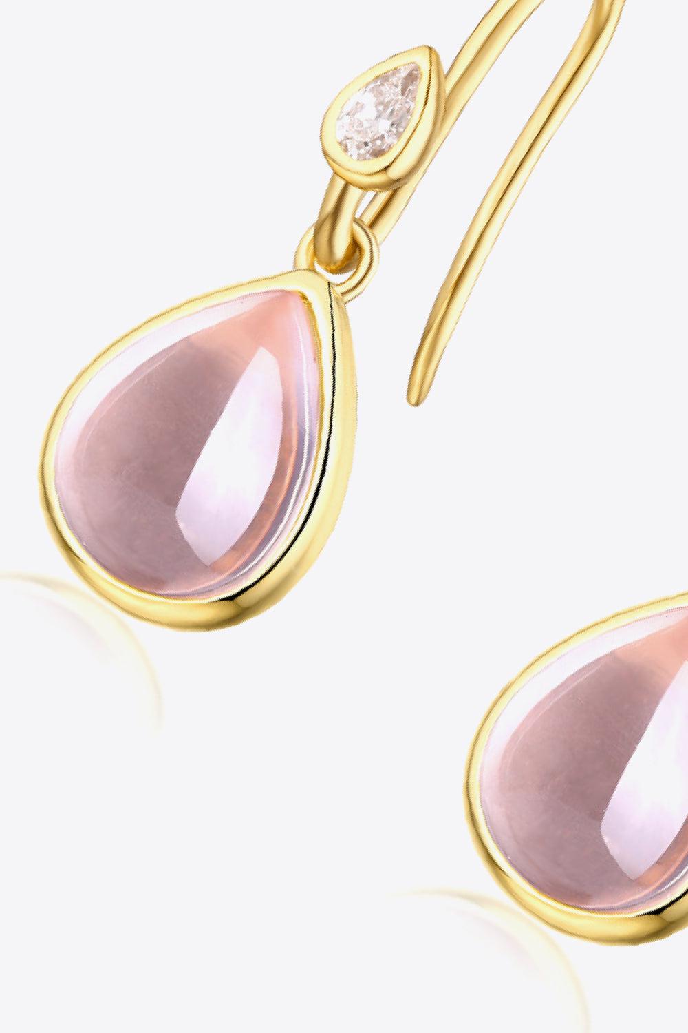Teardrop Rose Quartz 10K Gold-Plated Earrings-Earrings-[Adult]-[Female]-Blush Pink-One Size-2022 Online Blue Zone Planet
