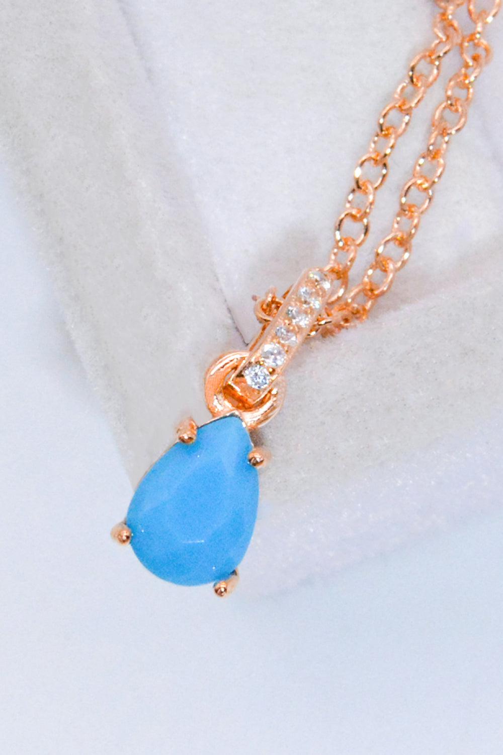 Teardrop Turquoise 4-Prong Pendant Necklace BLUE ZONE PLANET