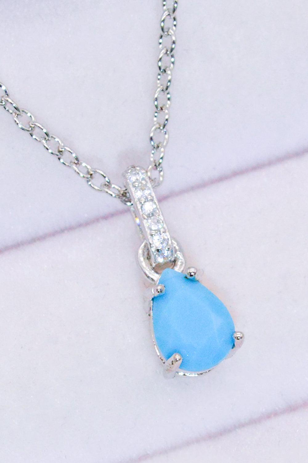 Teardrop Turquoise 4-Prong Pendant Necklace BLUE ZONE PLANET