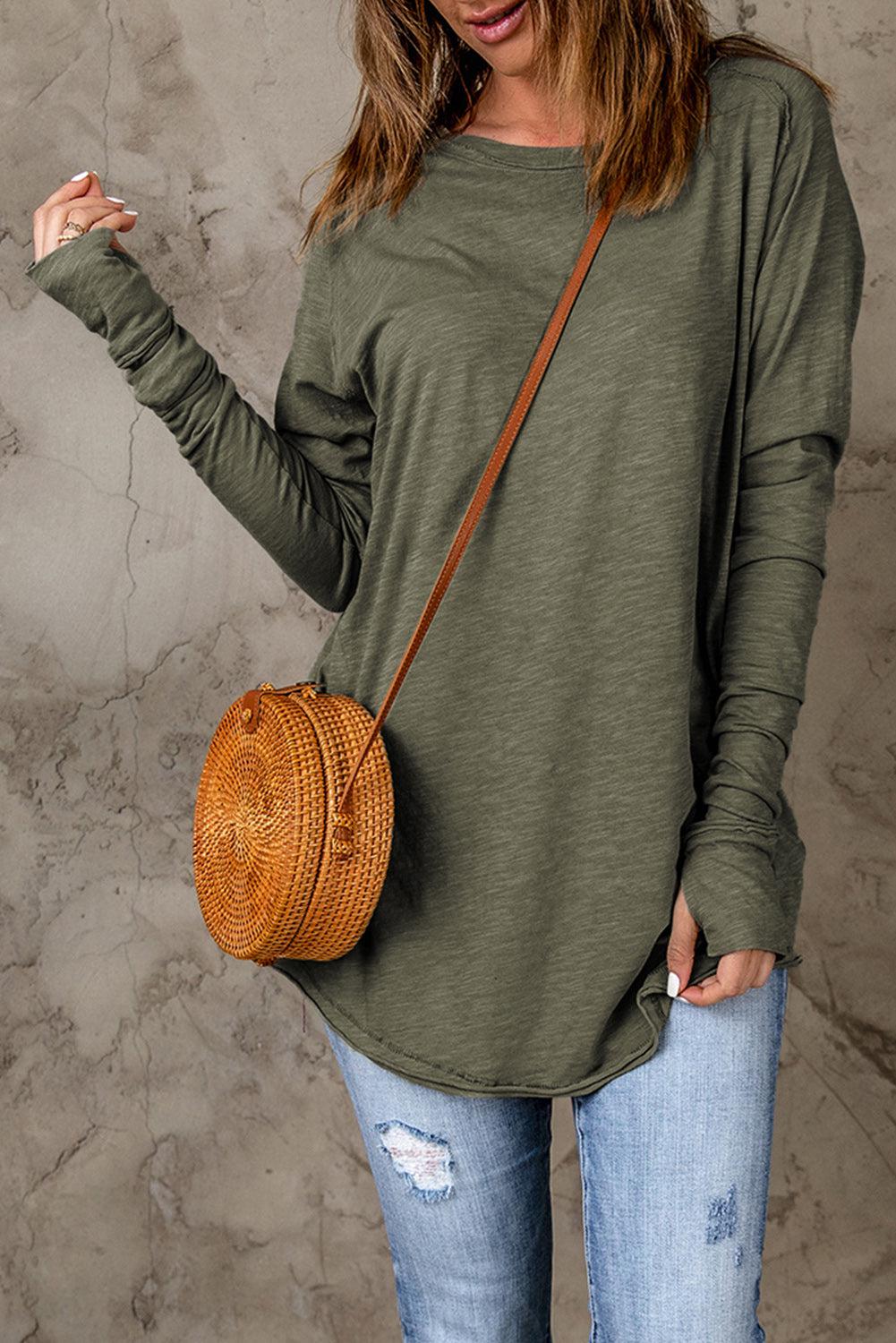 Thumbhole Long Sleeve Round Neck Top-TOPS / DRESSES-[Adult]-[Female]-2022 Online Blue Zone Planet
