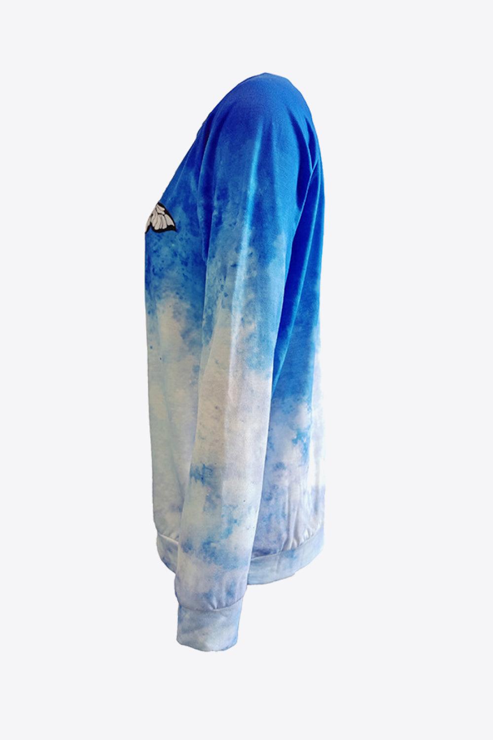 Tie-Dye Butterfly Graphic Raglan Sleeve Sweatshirt BLUE ZONE PLANET