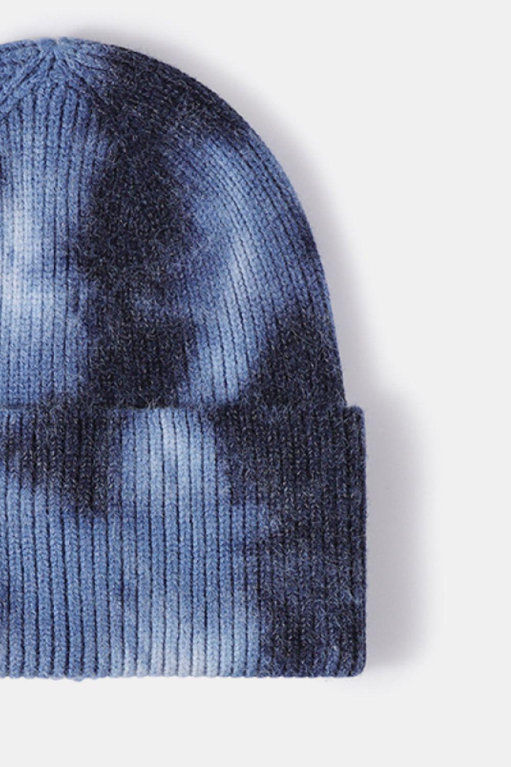 Tie-Dye Cuffed Rib-Knit Beanie Hat BLUE ZONE PLANET