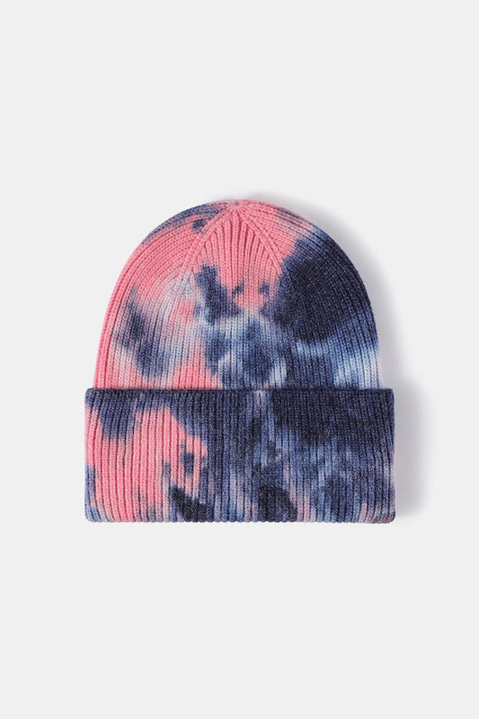 Tie-Dye Cuffed Rib-Knit Beanie Hat BLUE ZONE PLANET