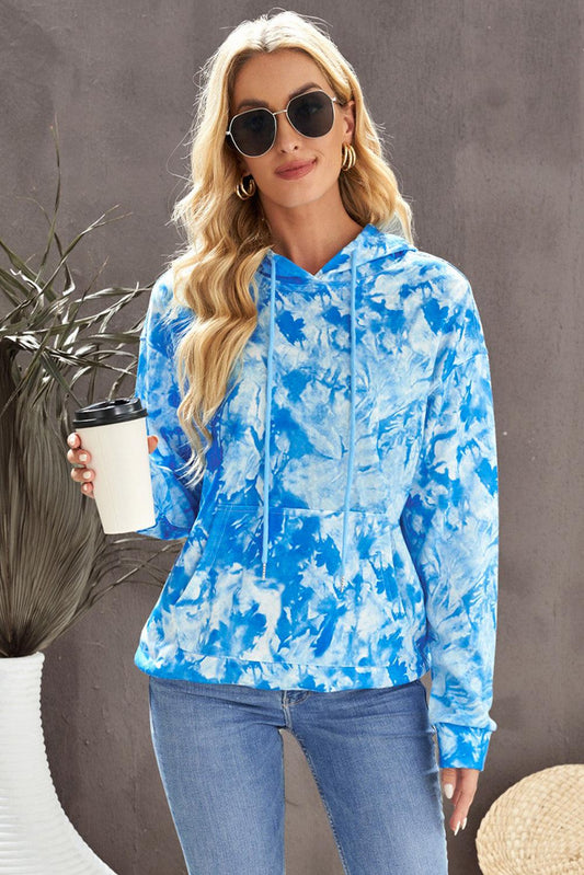 Tie-Dye Drawstring Hoodie with Pocket BLUE ZONE PLANET