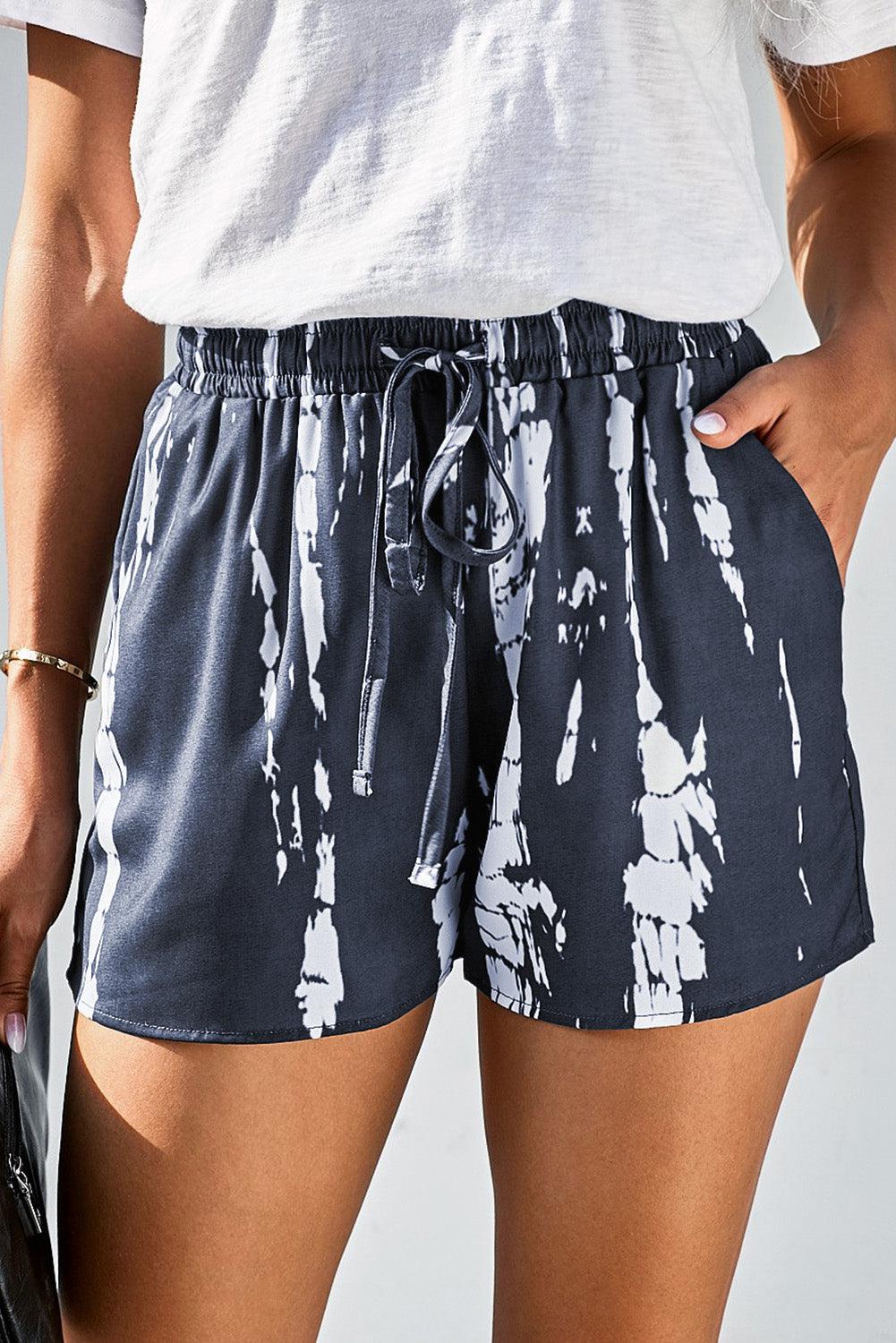 Tie-Dye Drawstring Waist Shorts with Pockets BLUE ZONE PLANET