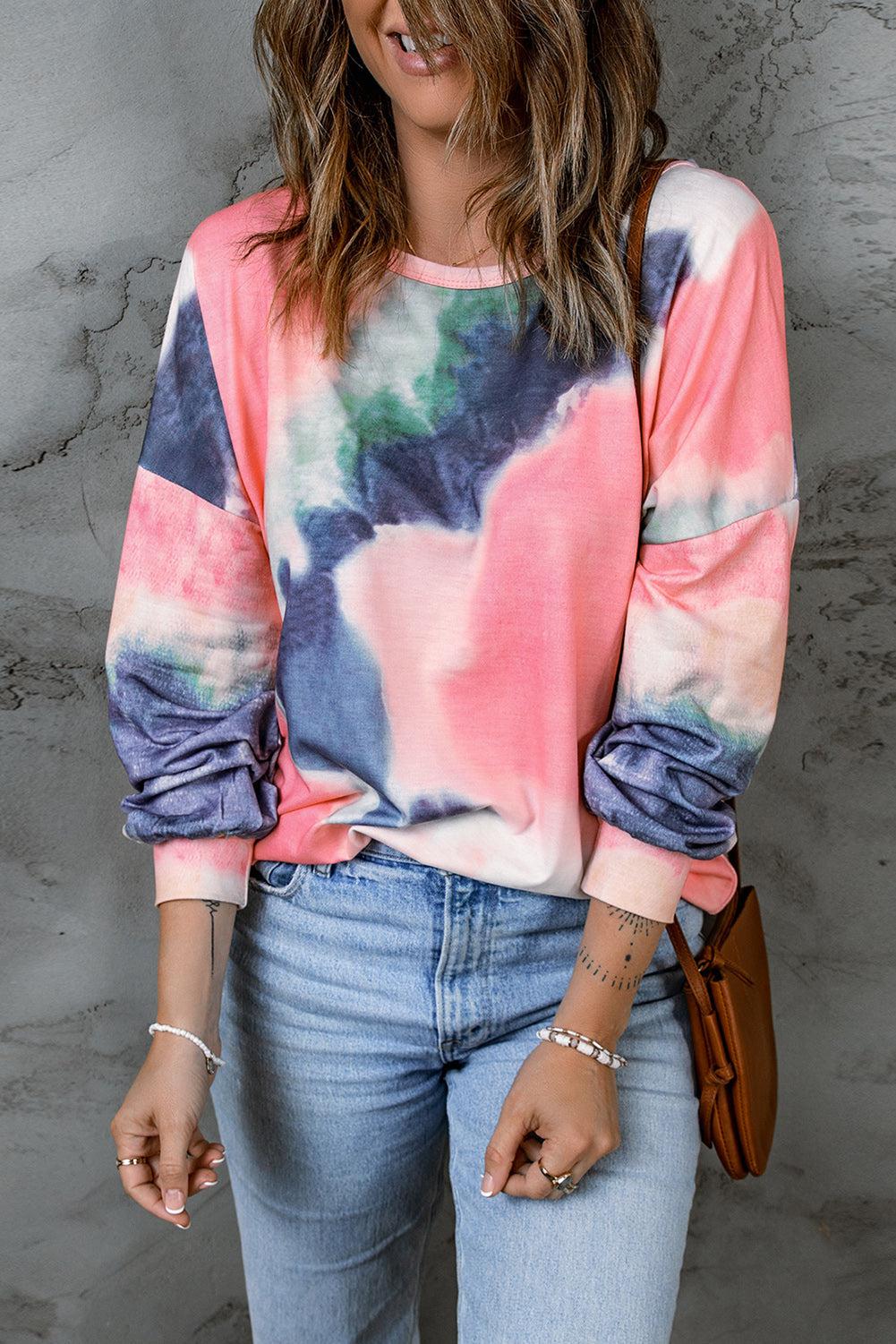 Tie-Dye Drop Shoulder Round Neck Top-TOPS / DRESSES-[Adult]-[Female]-2022 Online Blue Zone Planet