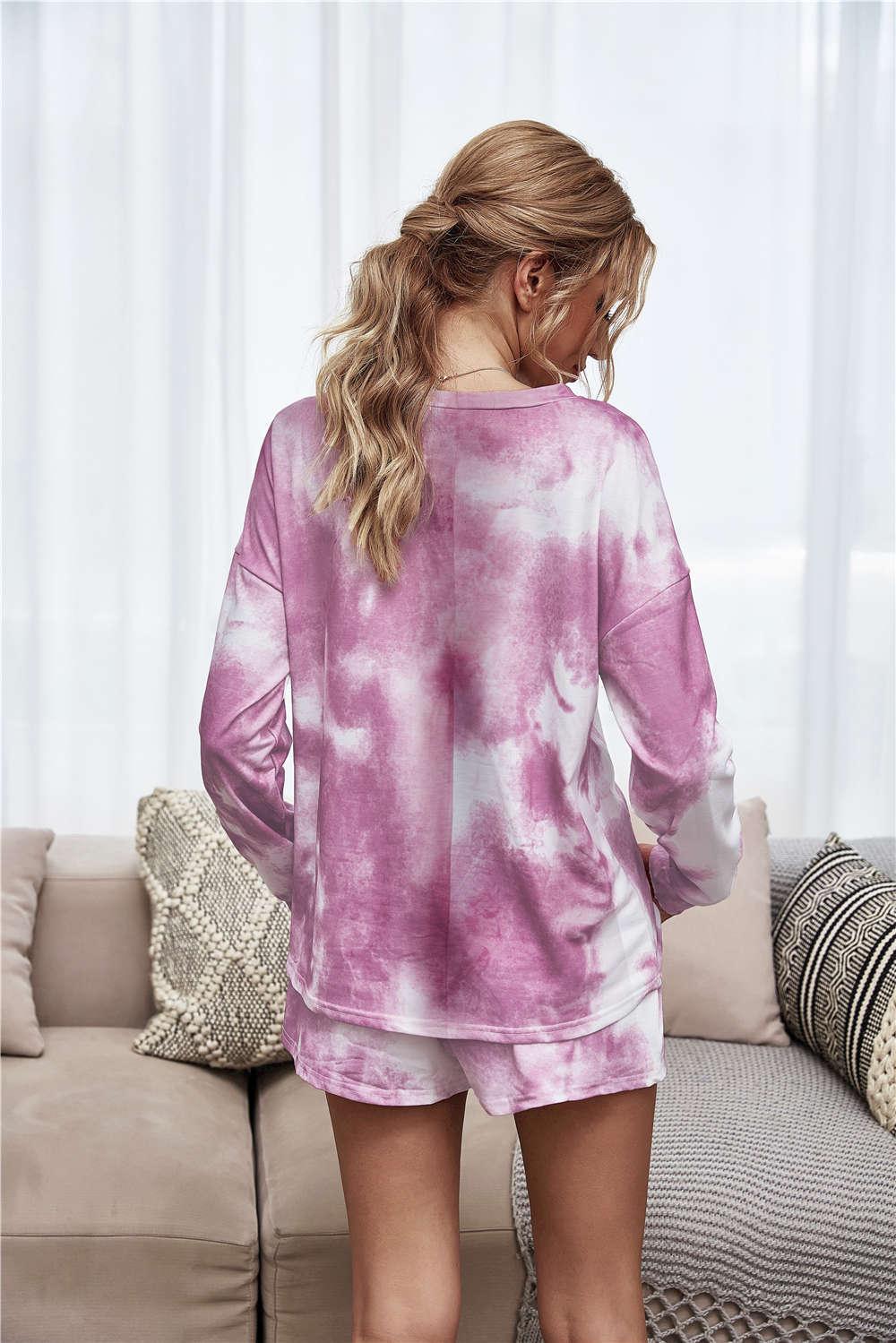 Tie-Dye Dropped Shoulder Top and Shorts Lounge Set BLUE ZONE PLANET