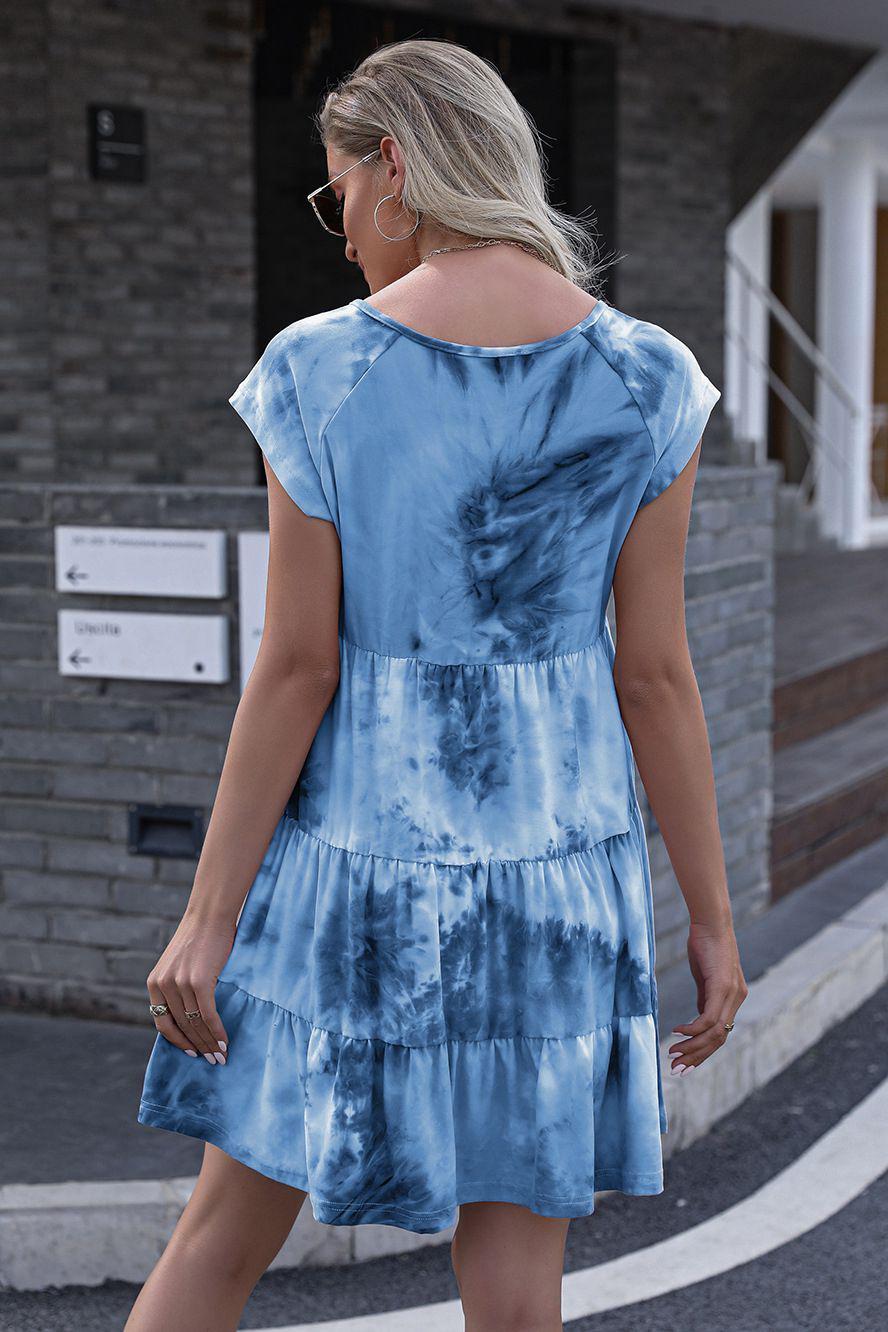 Tie-Dye Ruffle Hem Dress BLUE ZONE PLANET