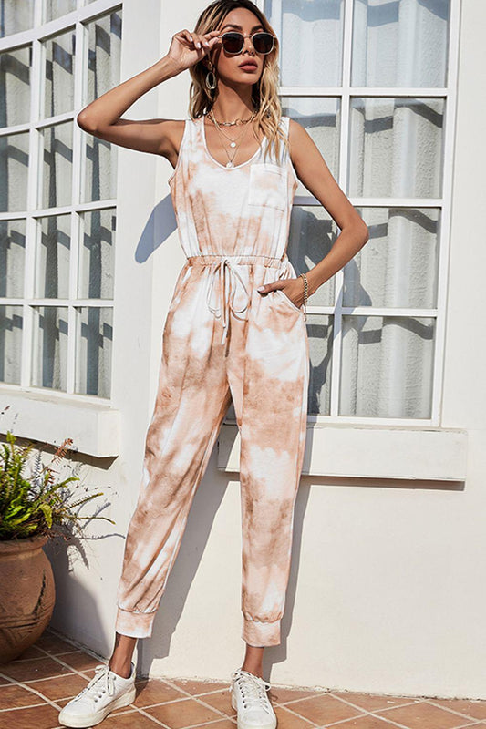 Tie-Dye Sleeveless Jumpsuit with Pockets BLUE ZONE PLANET