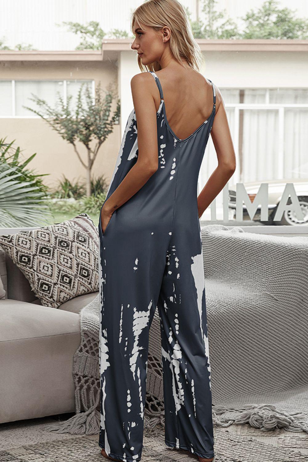 Tie-Dye Spaghetti Strap Jumpsuit with Pockets BLUE ZONE PLANET