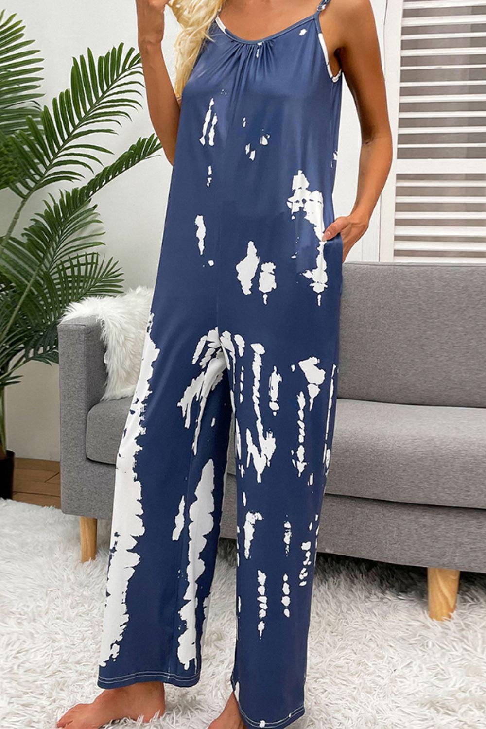 Tie-Dye Spaghetti Strap Jumpsuit with Pockets BLUE ZONE PLANET