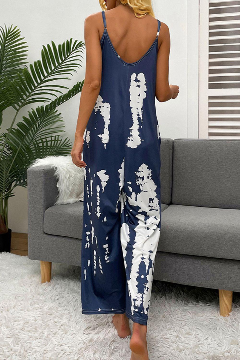 Tie-Dye Spaghetti Strap Jumpsuit with Pockets BLUE ZONE PLANET