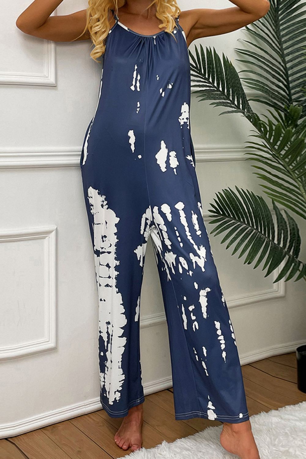 Tie-Dye Spaghetti Strap Jumpsuit with Pockets BLUE ZONE PLANET