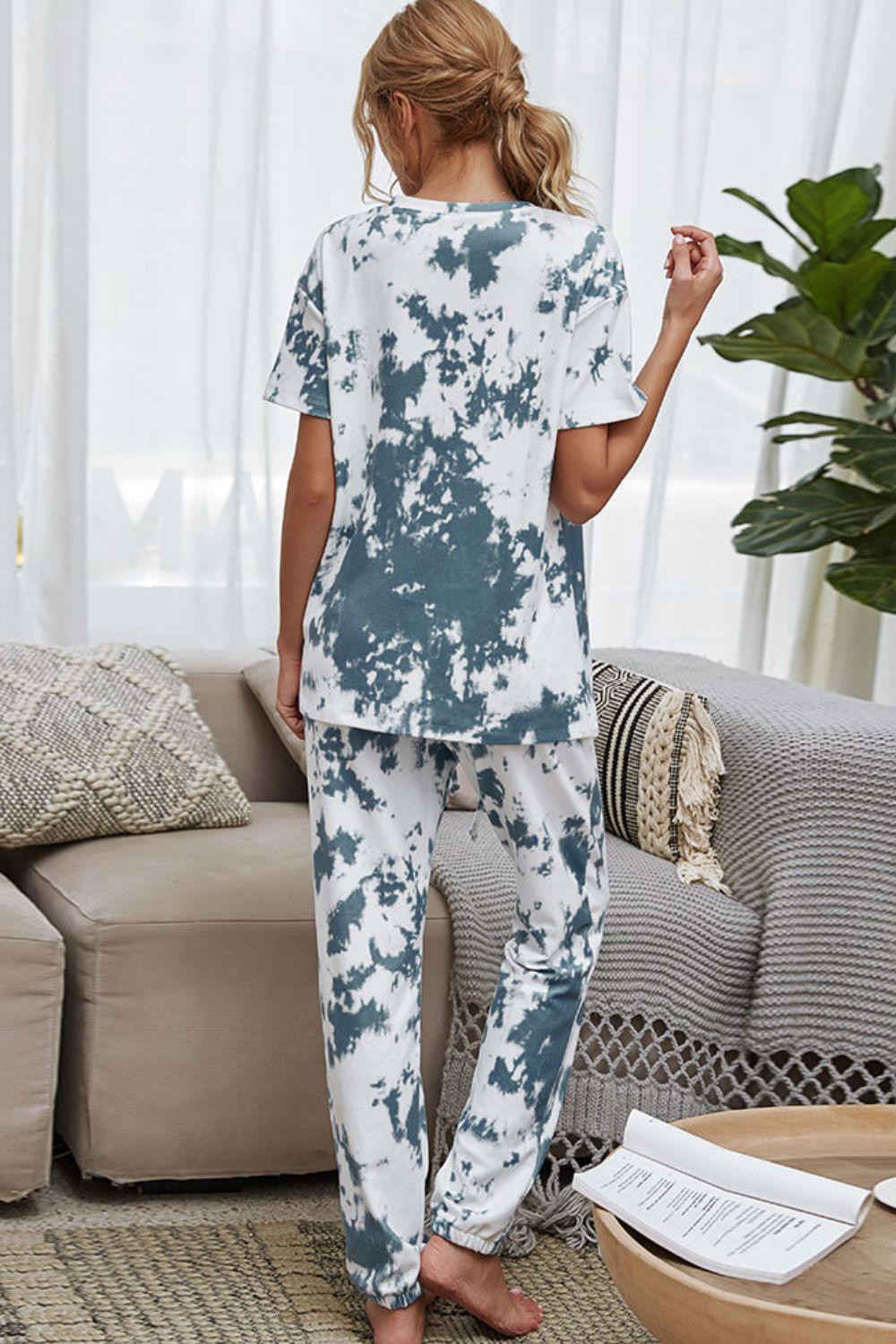 Tie-Dye Tee and Drawstring Waist Joggers Lounge Set BLUE ZONE PLANET