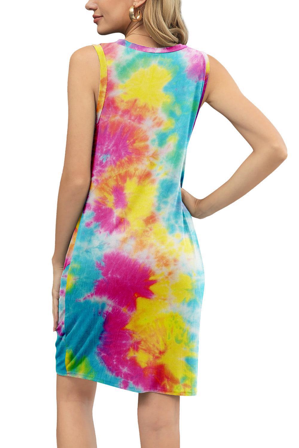 Tie-Dye Twisted Round Neck Sleeveless Dress-TOPS / DRESSES-[Adult]-[Female]-2022 Online Blue Zone Planet