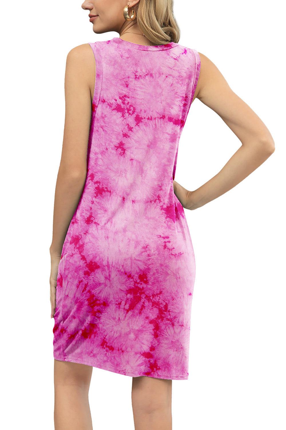 Tie-Dye Twisted Round Neck Sleeveless Dress-TOPS / DRESSES-[Adult]-[Female]-2022 Online Blue Zone Planet