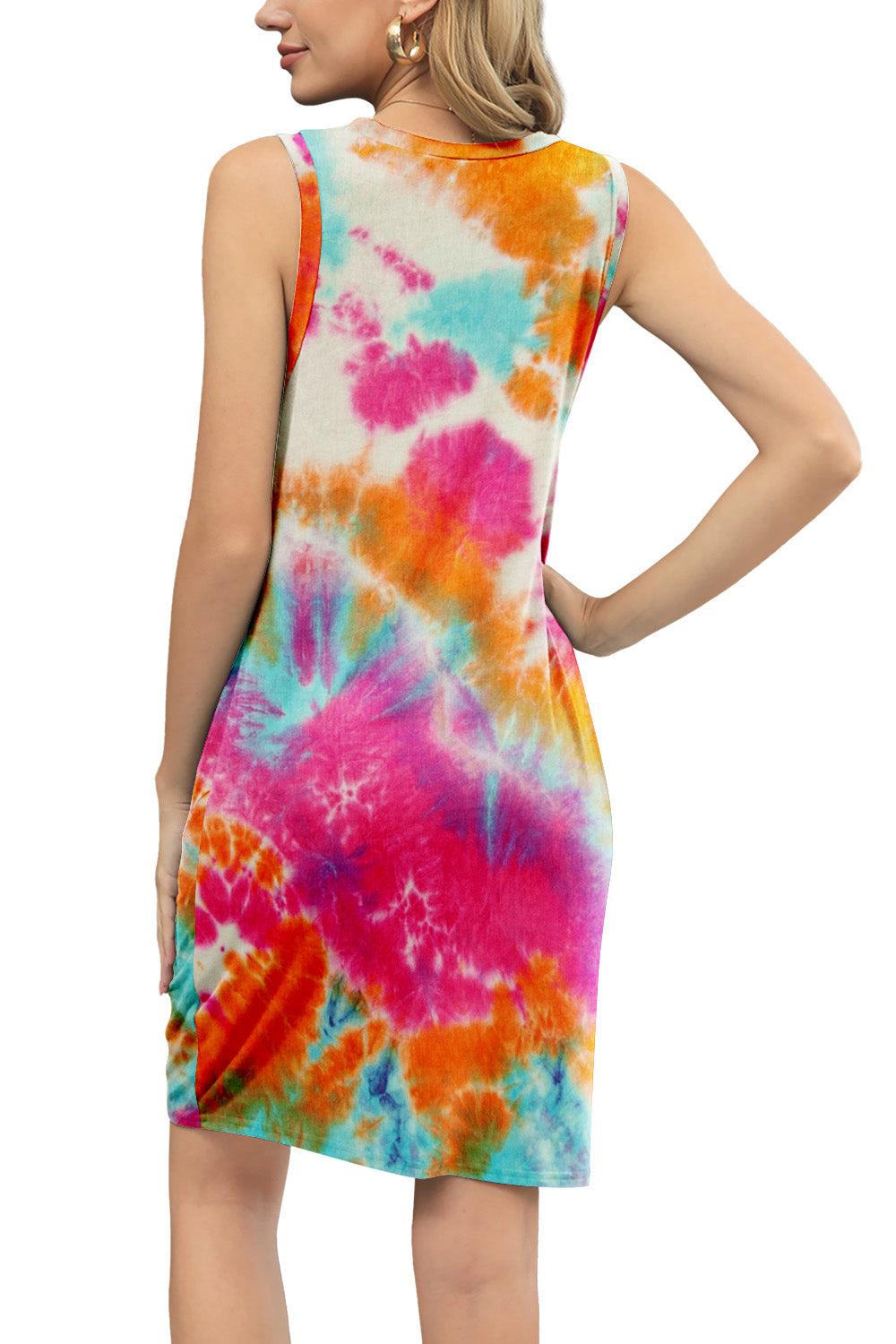 Tie-Dye Twisted Round Neck Sleeveless Dress-TOPS / DRESSES-[Adult]-[Female]-2022 Online Blue Zone Planet