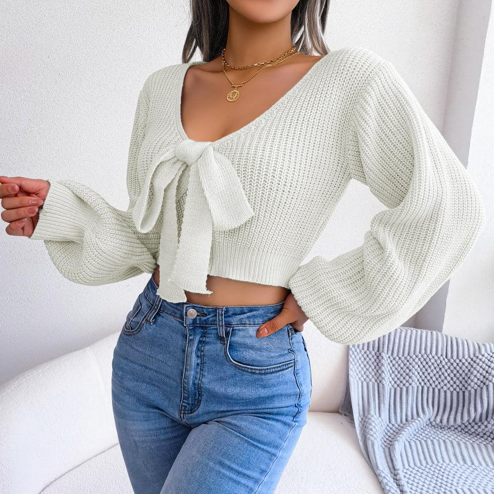 Tie-Front Rib-Knit Cropped Sweater BLUE ZONE PLANET