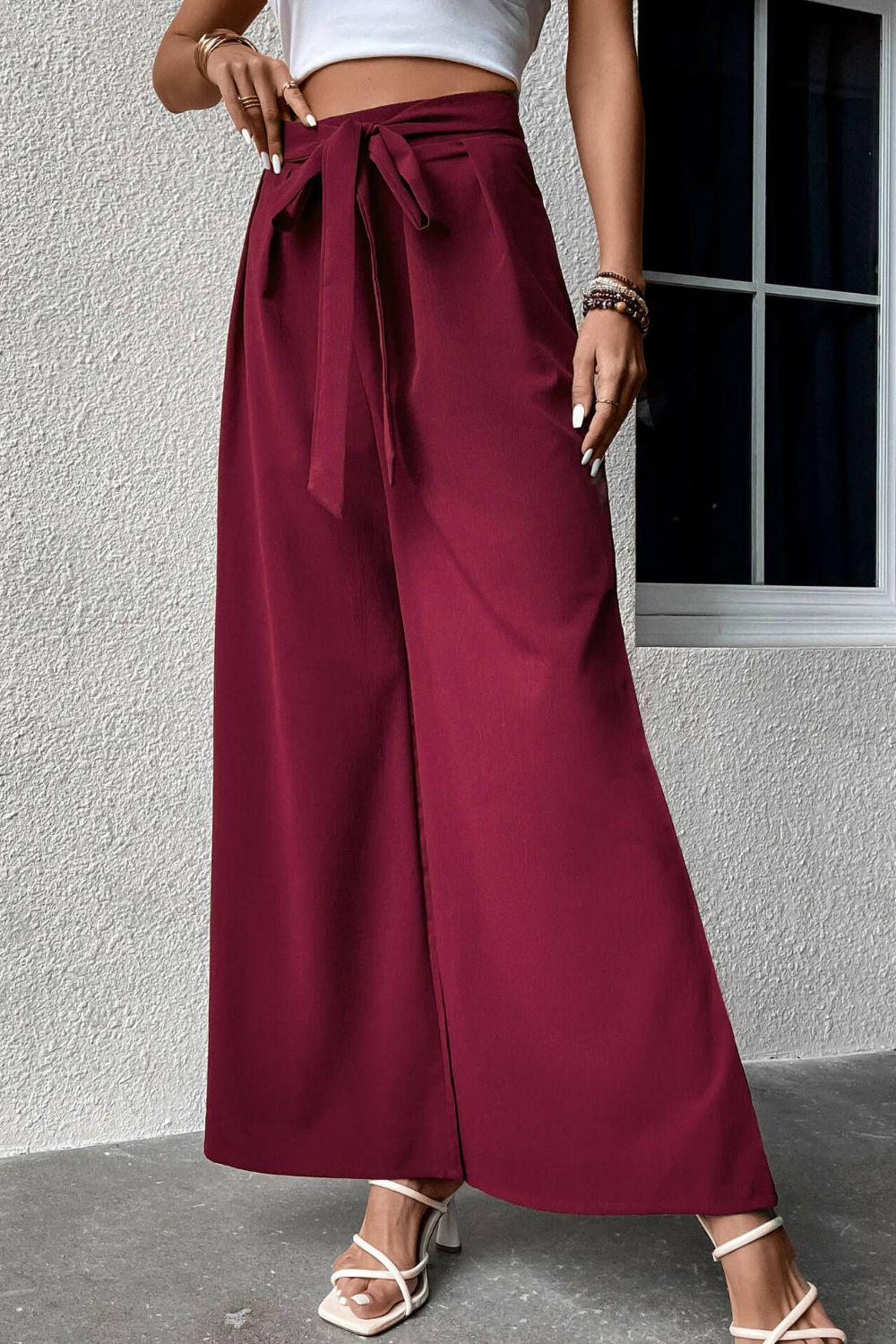 Tie Front Wide Leg Pants BLUE ZONE PLANET