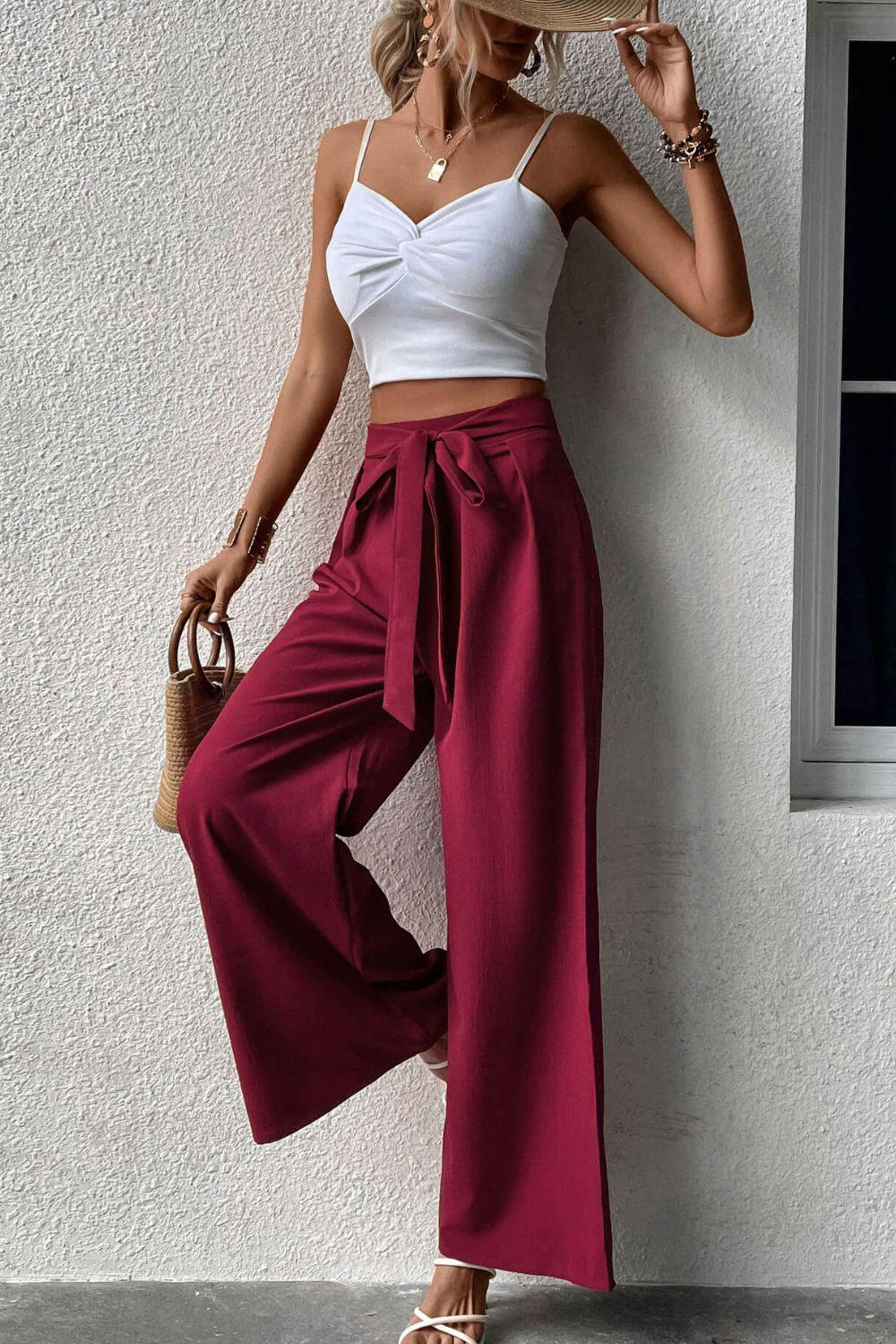 Tie Front Wide Leg Pants BLUE ZONE PLANET