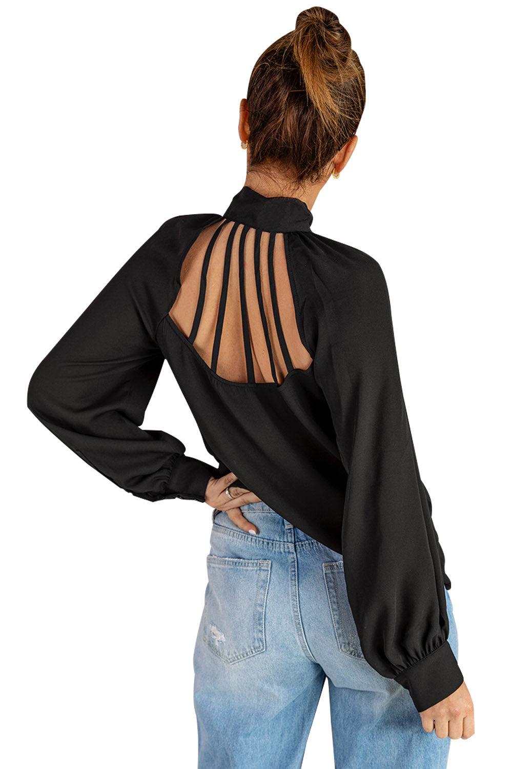 Tie Neck Strappy Back Shirt BLUE ZONE PLANET