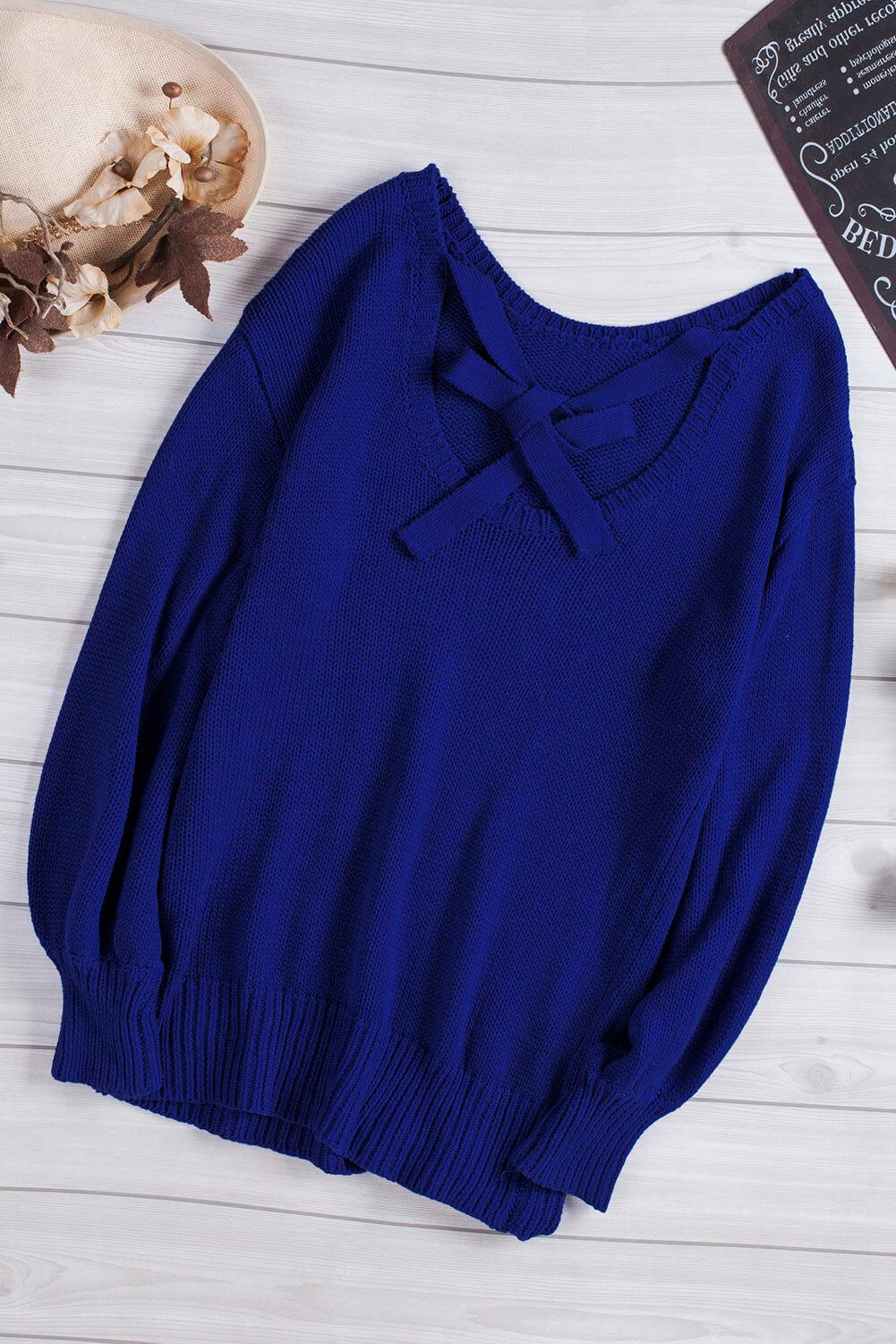 Tied Balloon Sleeve Round Neck Sweater BLUE ZONE PLANET