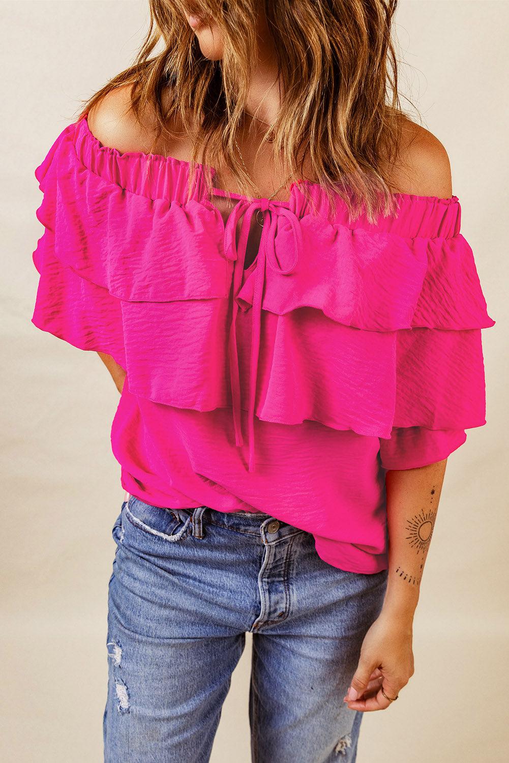 Tied Off-Shoulder Layered Blouse BLUE ZONE PLANET