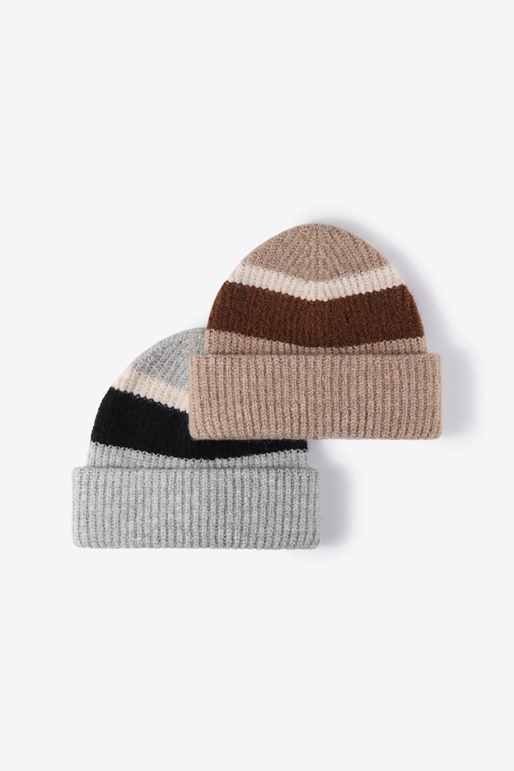 Tricolor Cuffed Knit Beanie-Beanies-[Adult]-[Female]-2022 Online Blue Zone Planet