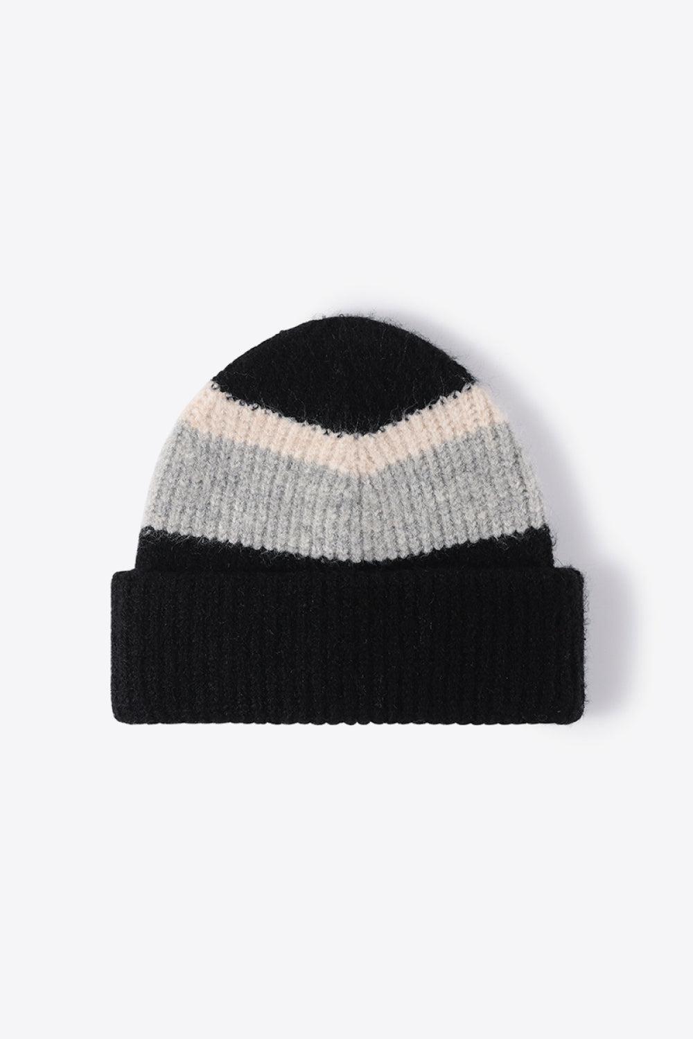 Tricolor Cuffed Knit Beanie-Beanies-[Adult]-[Female]-Black-One Size-2022 Online Blue Zone Planet
