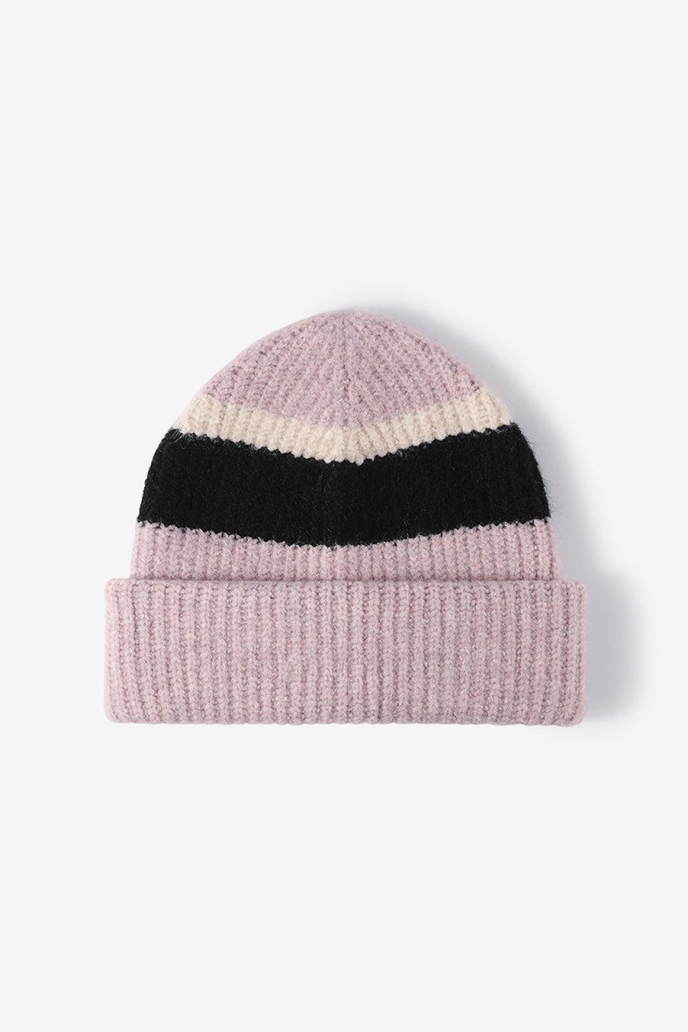 Tricolor Cuffed Knit Beanie-Beanies-[Adult]-[Female]-Pink-One Size-2022 Online Blue Zone Planet