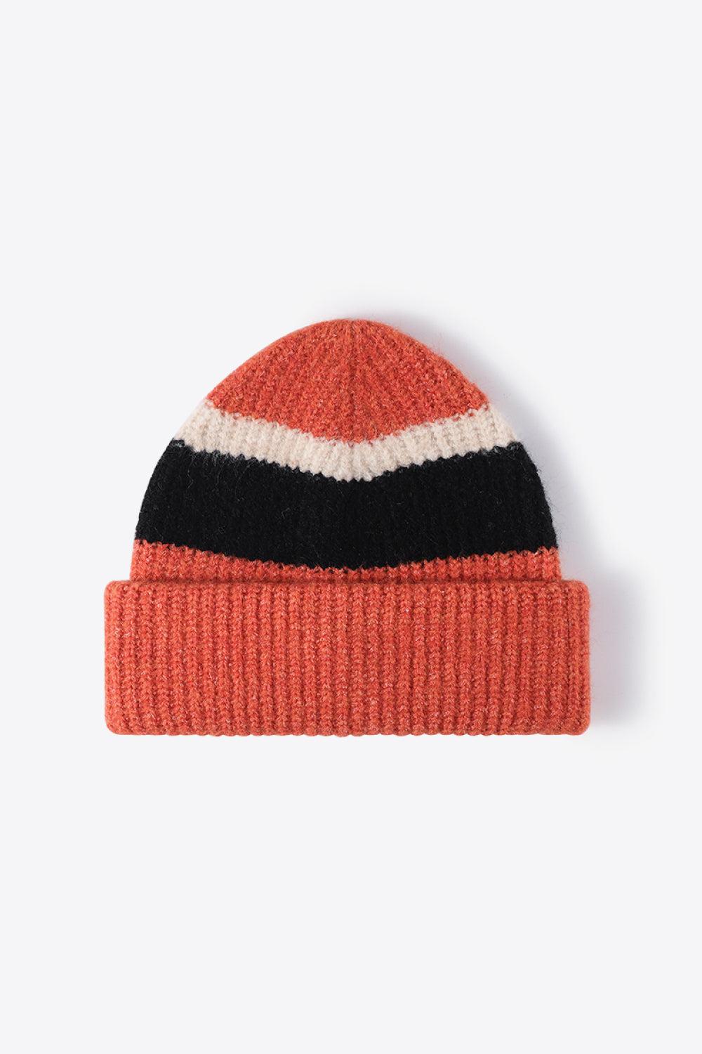 Tricolor Cuffed Knit Beanie-Beanies-[Adult]-[Female]-Tangerine-One Size-2022 Online Blue Zone Planet