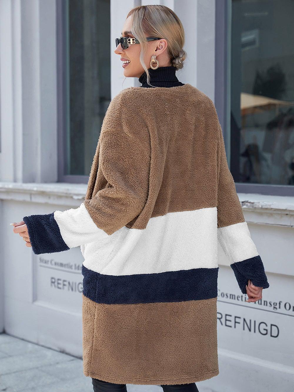 Tricolor Open Front Fuzzy Longline Cardigan-TOPS / DRESSES-[Adult]-[Female]-Blue Zone Planet