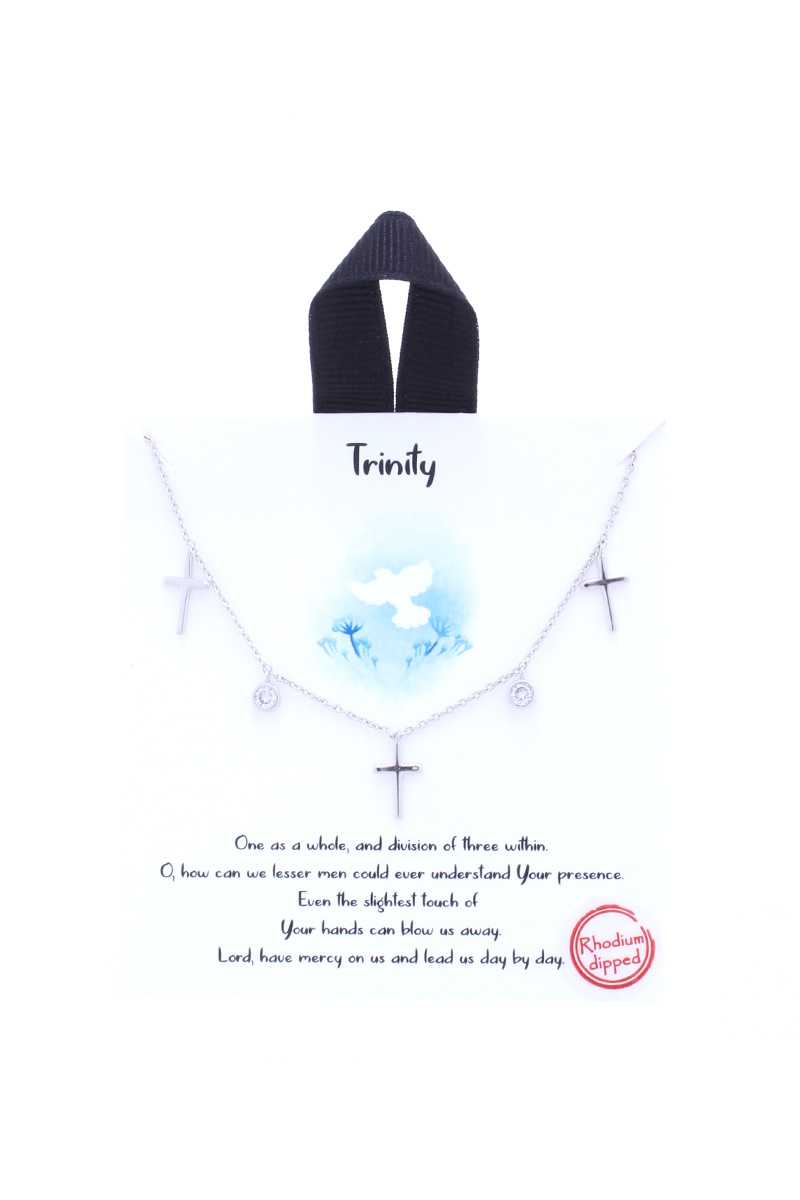 Trinity Cross Necklace-NECKLACES-[Adult]-[Female]-Rhodium-Blue Zone Planet