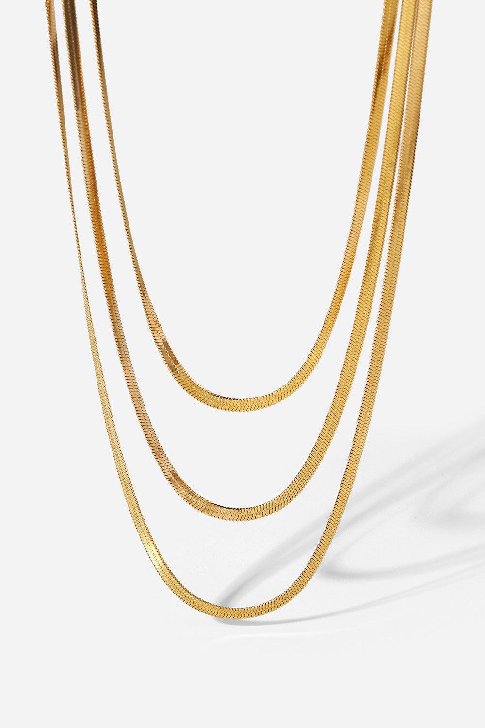 Triple-Layered Snake Chain Necklace-Necklaces-[Adult]-[Female]-Gold-One Size-2022 Online Blue Zone Planet