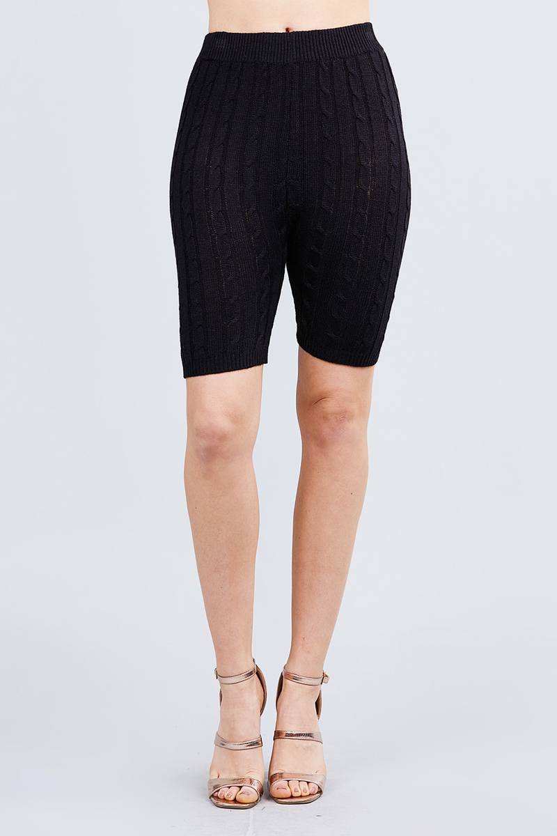 Twisted Effect Bermuda Length Sweater Shorts-BOTTOMS SML-[Adult]-[Female]-Blue Zone Planet
