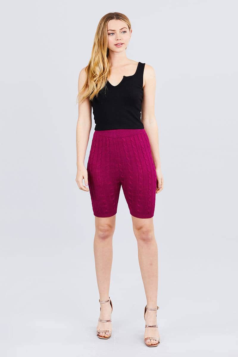 Twisted Effect Bermuda Length Sweater Shorts-[Adult]-[Female]-Blue Zone Planet