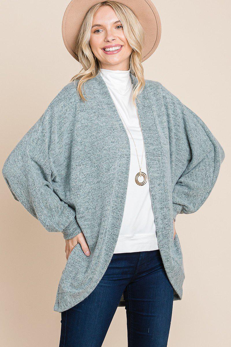 Two Tone Open Front Warm And Cozy Circle Cardigan With Side Pockets-[Adult]-[Female]-Blue Zone Planet