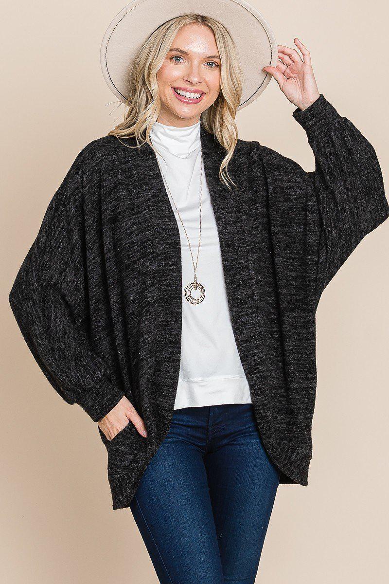 Two Tone Open Front Warm And Cozy Circle Cardigan With Side Pockets Blue Zone Planet