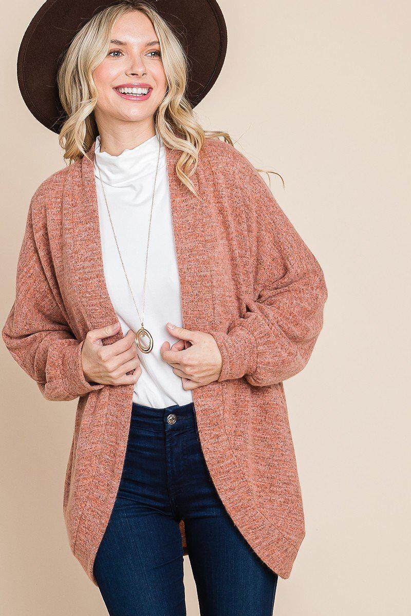 Two Tone Open Front Warm And Cozy Circle Cardigan With Side Pockets-[Adult]-[Female]-Blue Zone Planet