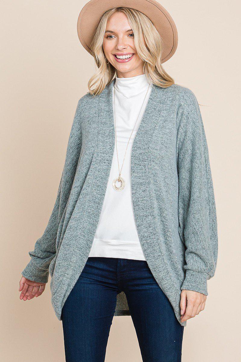 Two Tone Open Front Warm And Cozy Circle Cardigan With Side Pockets Blue Zone Planet