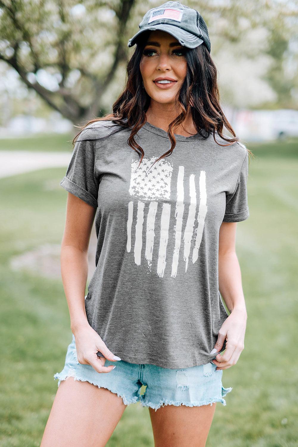 US Flag Graphic Cuffed Sleeve Tee BLUE ZONE PLANET