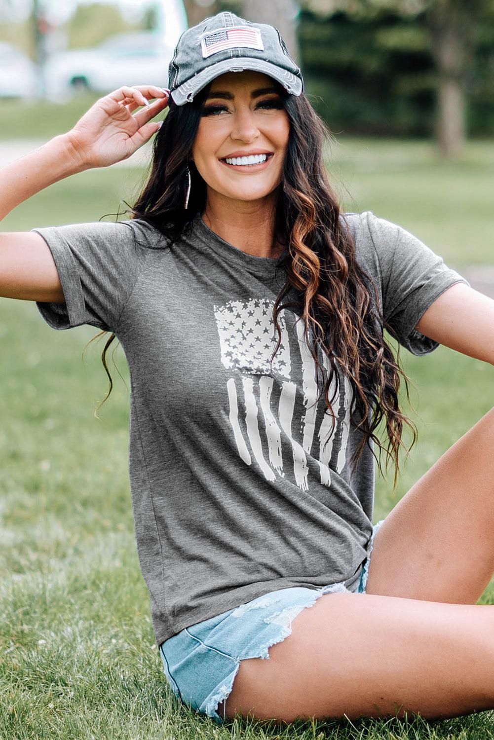 US Flag Graphic Cuffed Sleeve Tee BLUE ZONE PLANET