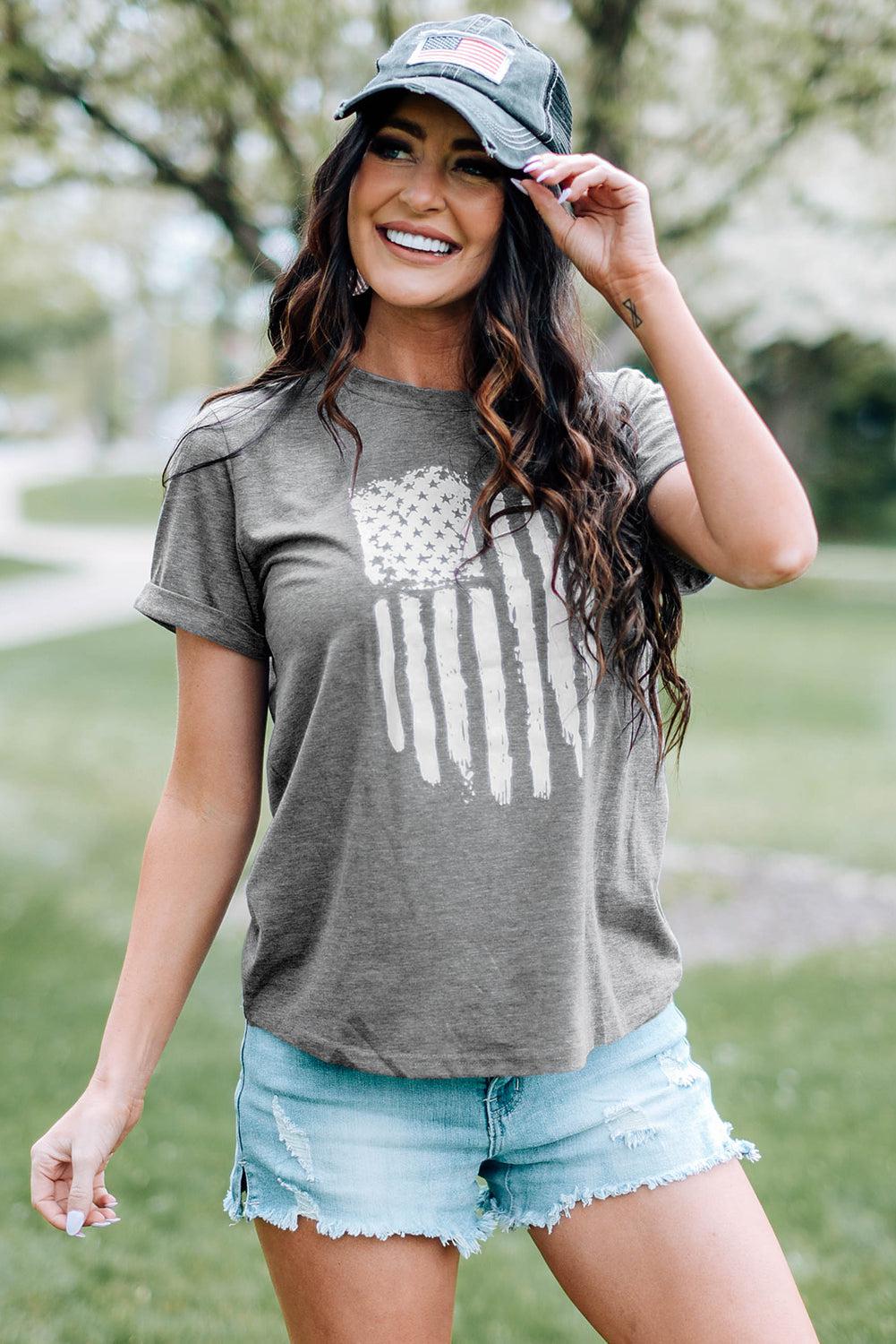 US Flag Graphic Cuffed Sleeve Tee BLUE ZONE PLANET