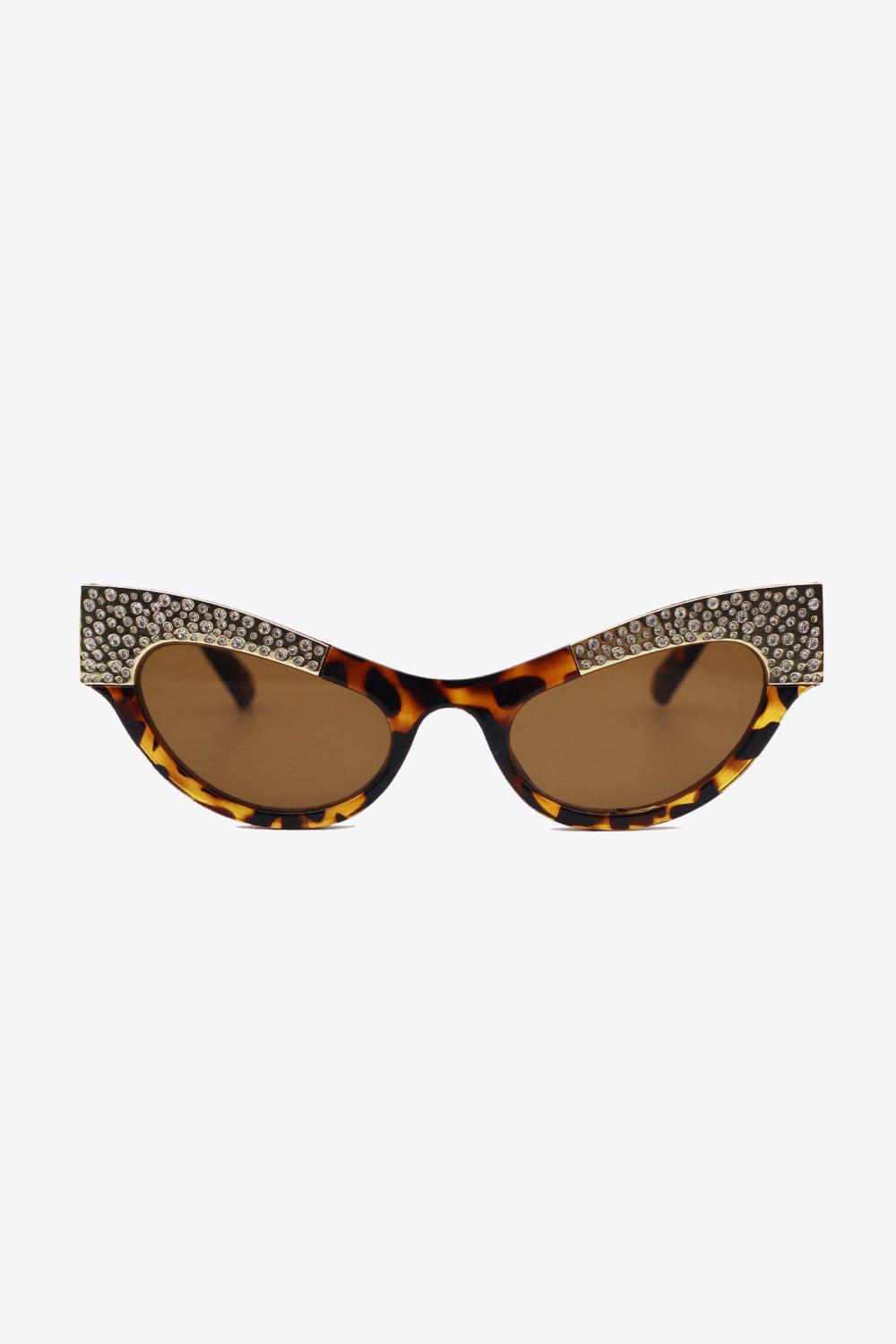 UV400 Rhinestone Trim Cat-Eye Sunglasses BLUE ZONE PLANET