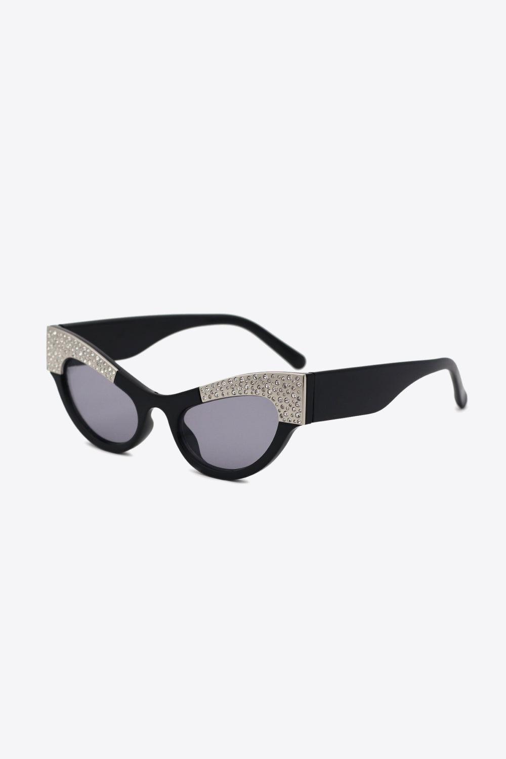 UV400 Rhinestone Trim Cat-Eye Sunglasses BLUE ZONE PLANET