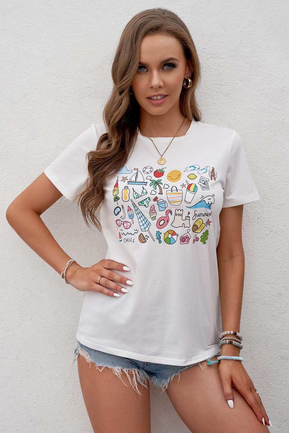 Vacation Graphics T-Shirt-TOPS / DRESSES-[Adult]-[Female]-Blue Zone Planet