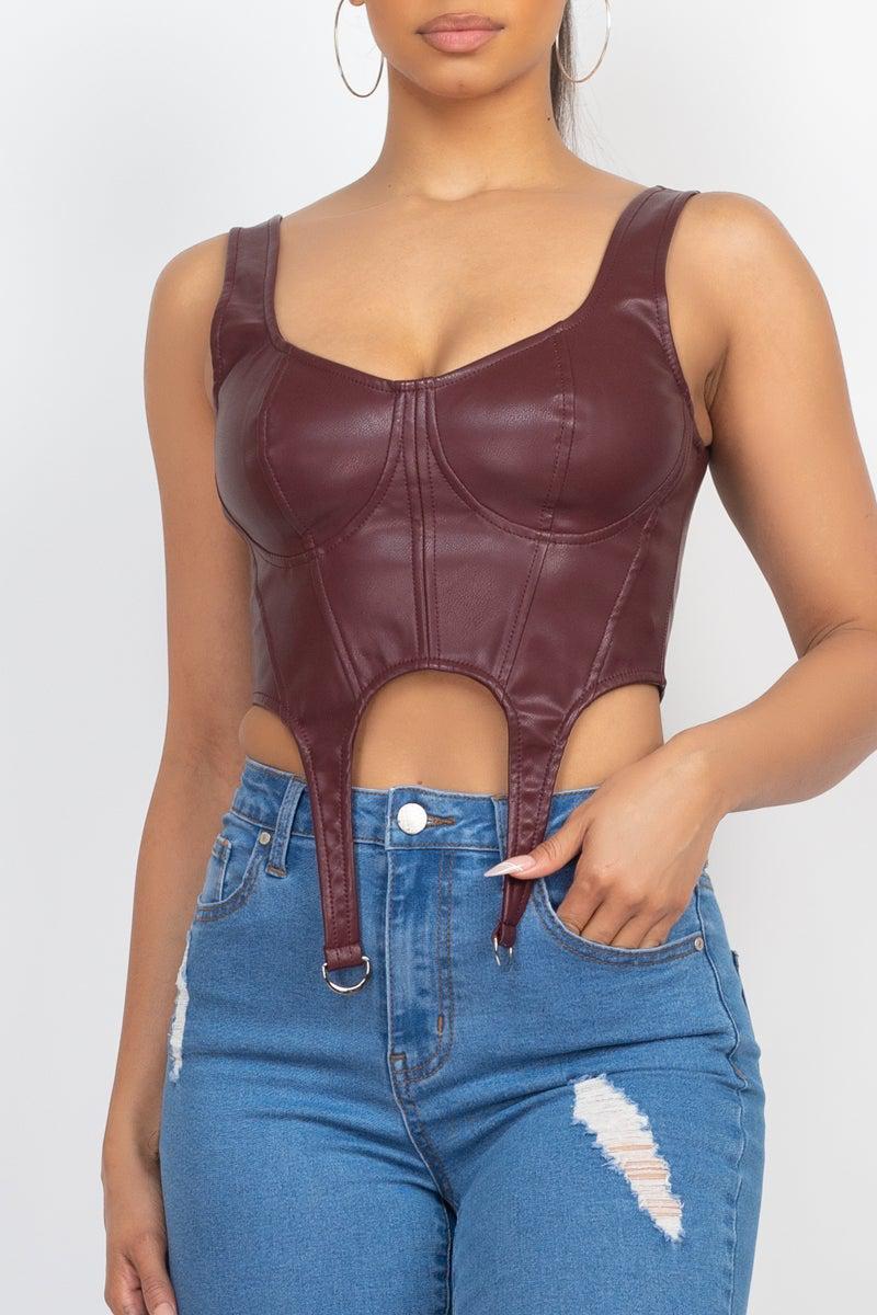 D-ring Sweetheart Bustier Leather Top-TOPS / DRESSES-[Adult]-[Female]-Blue Zone Planet